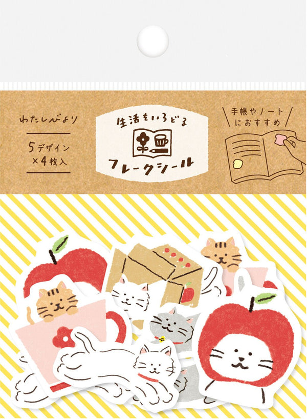 Flake Seal Stickers - Watashi Biyori - Yuru Neko - K A M I - Stickers - Furukawa Shiko